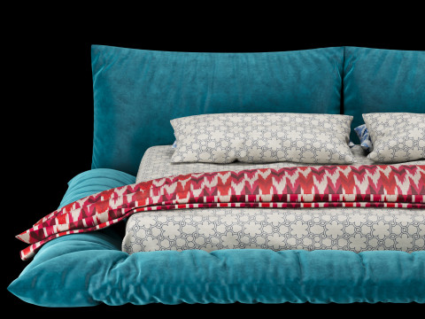 Bed with pillows and blanket 031 3D Model