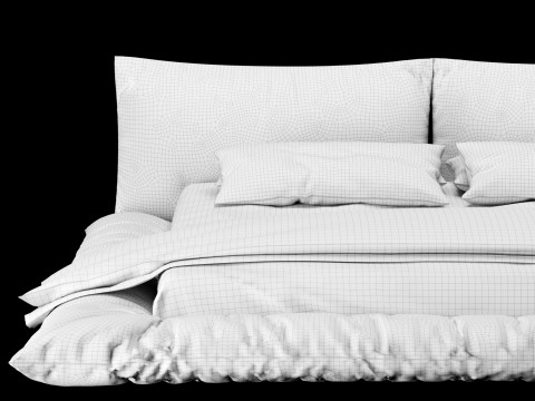 Bed with pillows and blanket 031 3D Model