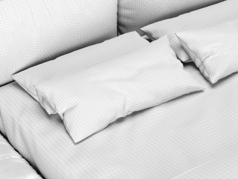 Bed with pillows and blanket 031 3D Model