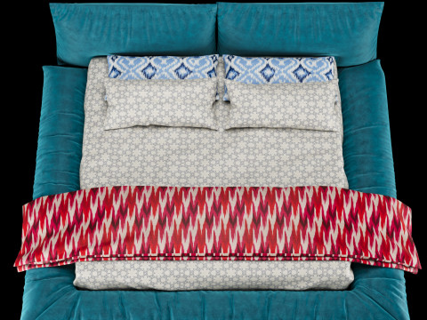 Bed with pillows and blanket 031 3D Model