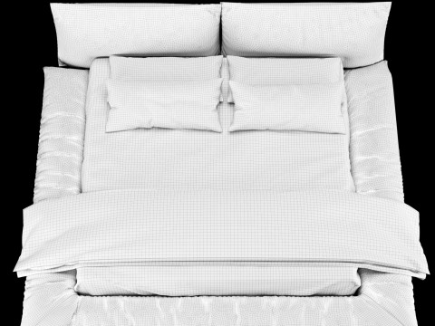 Bed with pillows and blanket 031 3D Model