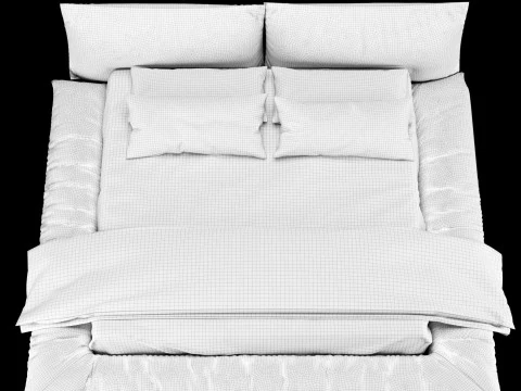 Bed with pillows and blanket 031 3D Model