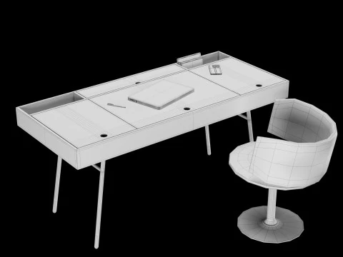 Modern work table with decor 3D Model