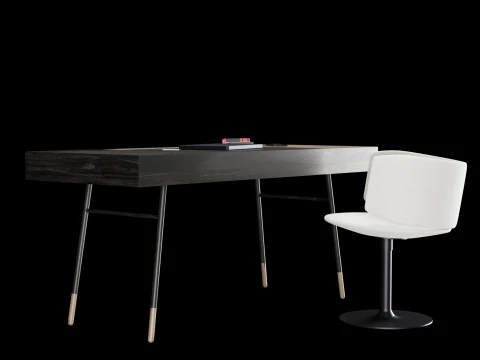 Modern work table with decor 3D Model