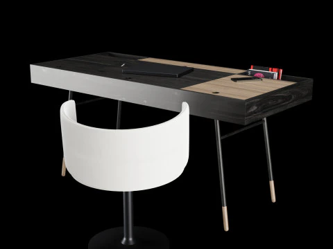 Modern work table with decor 3D Model