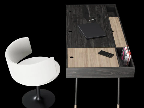 Modern work table with decor 3D Model