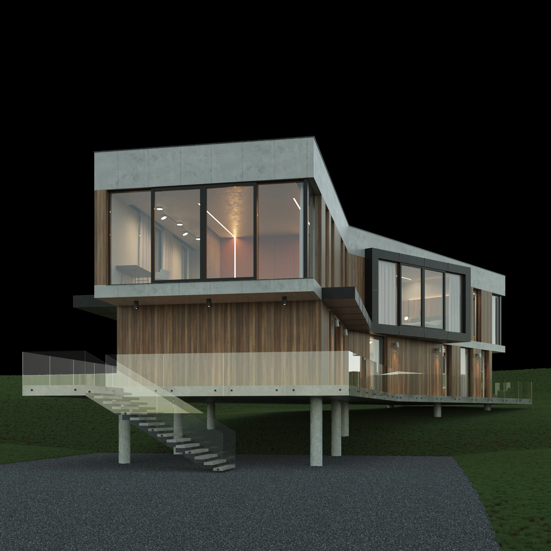 Modern house 5 with furniture 3D Model .c4d .max .obj .3ds .fbx .stl .blend 