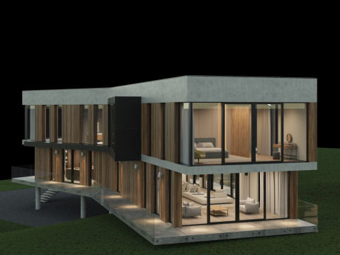 Modernes Haus 5 mit Möbeln 3D Modell