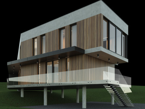 Modernes Haus 5 mit Möbeln 3D Modell