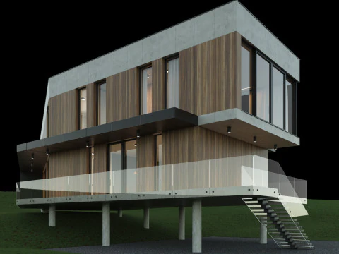 Modern house 5 with furniture 3D Model
