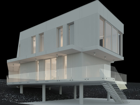 Modernes Haus 5 mit Möbeln 3D Modell