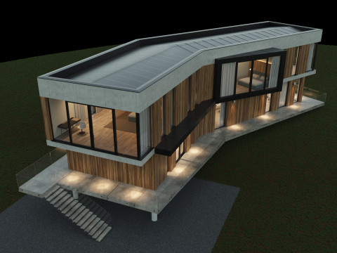 Modernes Haus 5 mit Möbeln 3D Modell