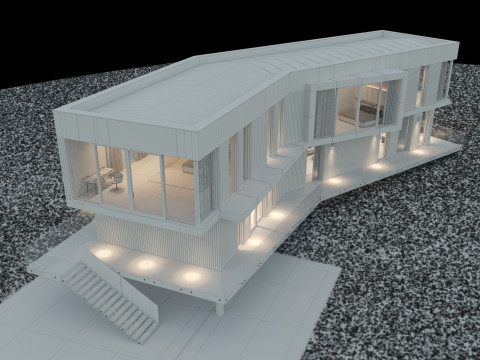 Modernes Haus 5 mit Möbeln 3D Modell