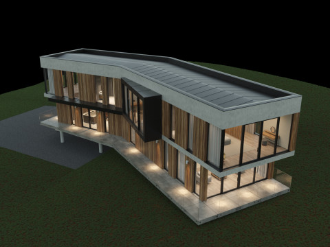 Modernes Haus 5 mit Möbeln 3D Modell