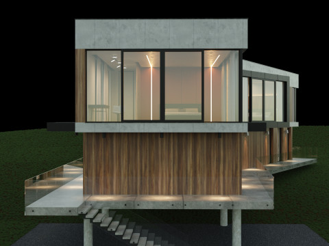 Modernes Haus 5 mit Möbeln 3D Modell