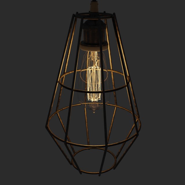 Pendant cage lamp with Bulb 3D Model .c4d .max .obj .3ds .fbx .stl .blend 