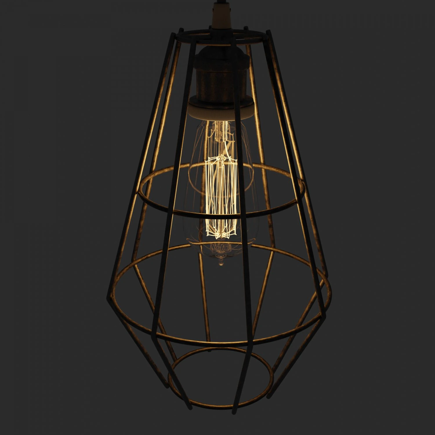 Candeeiro suspenso tipo gaiola com lâmpada Modelo 3D .c4d .max .obj .3ds .fbx .stl .blend