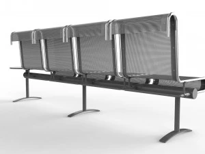 waiting room chair 4 seats with 1 side table 3D Model