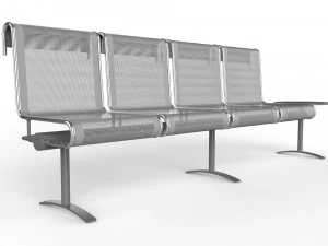 waiting room chair 4 seats with 1 side table 3D Model