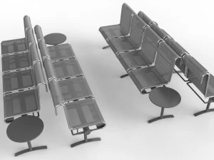 waiting room chair 4 seats with 1 side table 3D Model