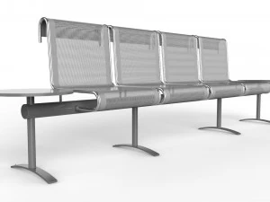 waiting room chair 4 seats with 2 side tables 3D Model