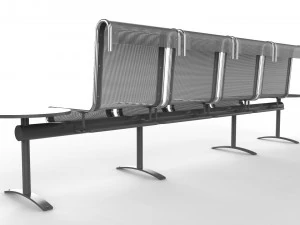 waiting room chair 4 seats with 2 side tables 3D Model