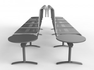 waiting room chair 4 seats with 2 side tables 3D Model