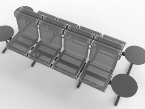 waiting room chair 4 seats with 2 side tables 3D Model