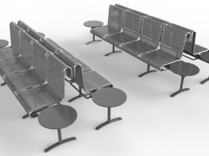 waiting room chair 4 seats with 2 side tables 3D Model
