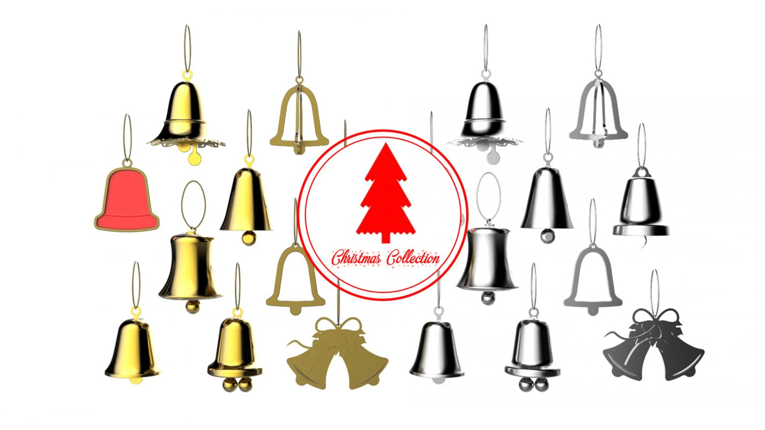 christmas tree decoration bells collection 3D Model .c4d .max .obj .3ds .fbx .stl .blend 