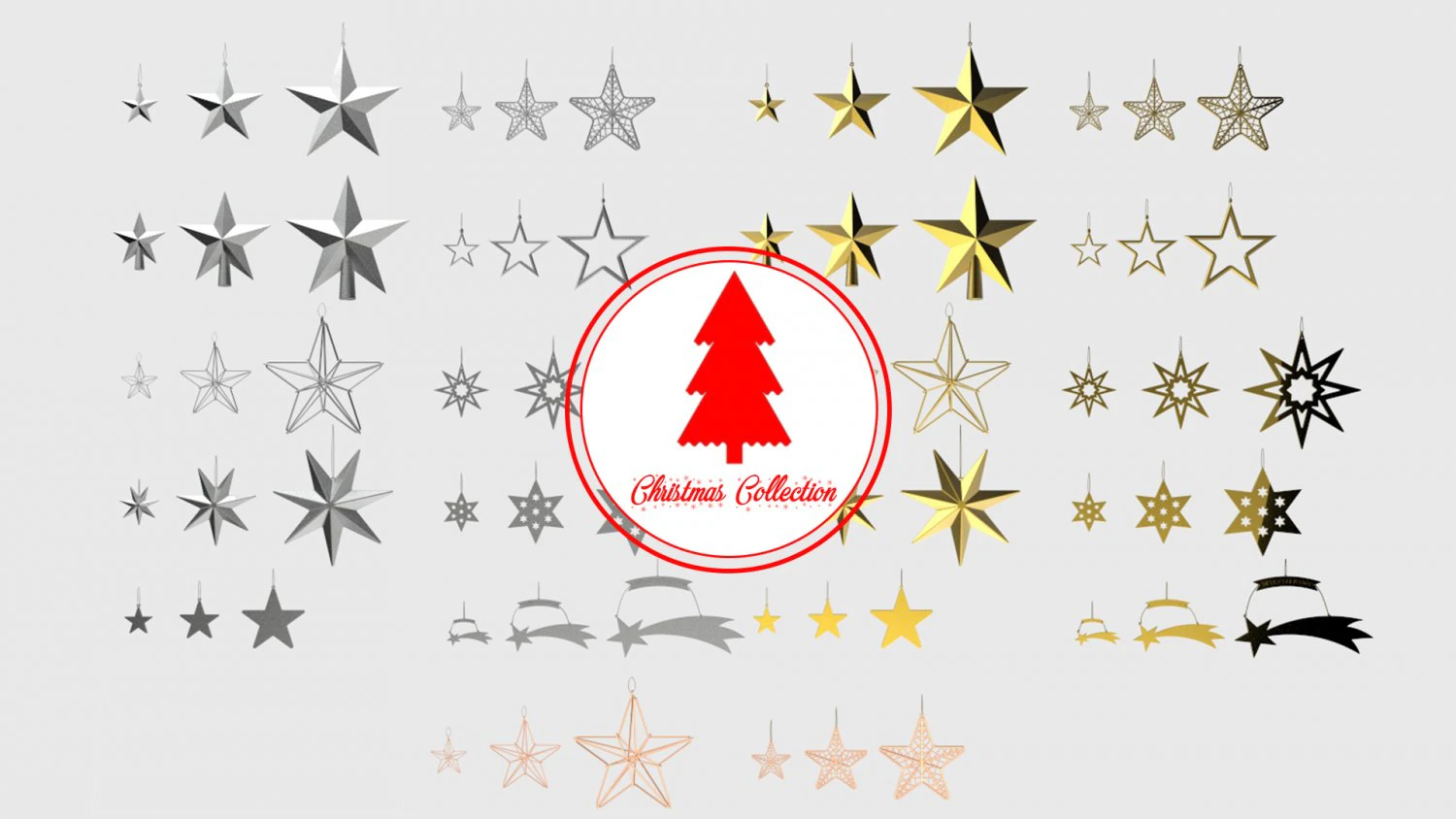 christmas tree decoration stars collection 3D Model .c4d .max .obj .3ds .fbx .stl .blend 
