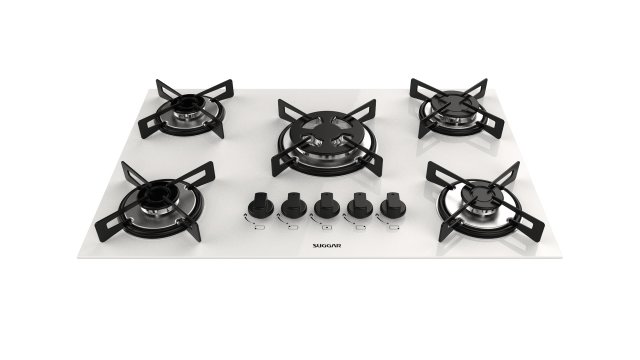 cooktop suggar white glass 5 burners fg5305br 3D Model .c4d .max .obj .3ds .fbx .stl .blend 