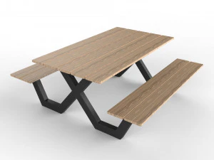 meja piknik aluminium dan kayu Model 3D