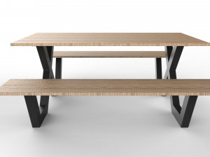 pic nic table aluminum and wood 3D Model