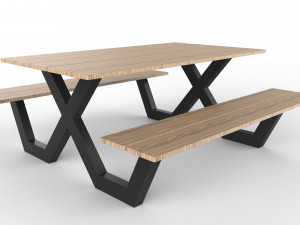 pic nic table aluminum and wood 3D Model