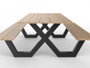 pic nic table aluminum and wood 3D Model