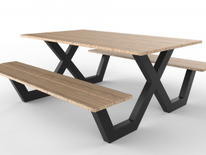 pic nic table aluminum and wood 3D Model