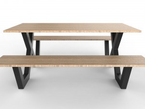 pic nic table aluminum and wood 3D Model