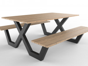 pic nic table aluminum and wood 3D Model