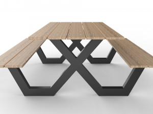 pic nic table aluminum and wood 3D Model