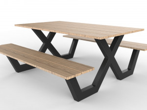 pic nic table aluminum and wood 3D Model