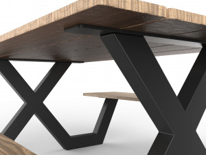 pic nic table aluminum and wood 3D Model