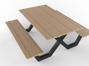 pic nic table aluminum and wood 3D Model