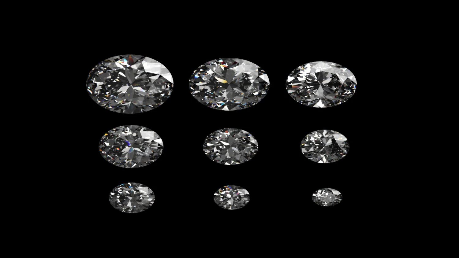 diamond oval different sizes 3D Model .c4d .max .obj .3ds .fbx .stl .blend 