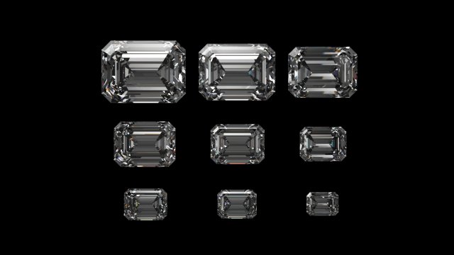 diamond emerald different sizes Model 3D .c4d .max .obj .3ds .fbx .stl .blend 