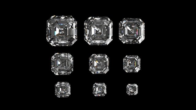 diamond asscher different sizes Modello 3D .c4d .max .obj .3ds .fbx .stl .blend 