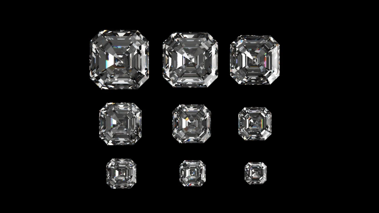diamond asscher different sizes 3D Model .c4d .max .obj .3ds .fbx .stl .blend 