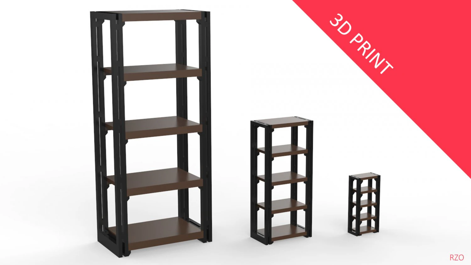 bookcase miniature with 3 different sizes 3D Print Model .c4d .max .obj .3ds .fbx .stl .blend