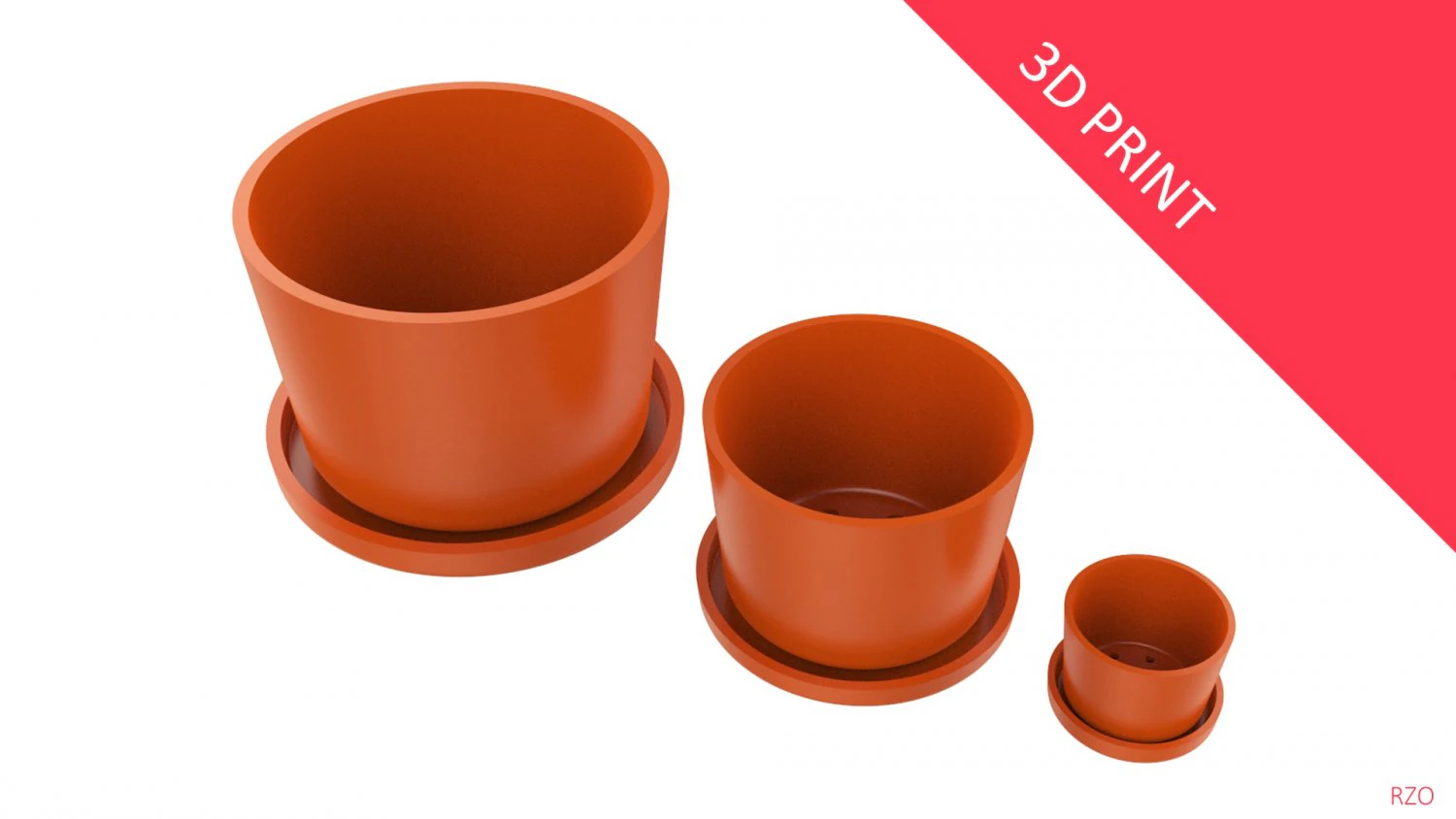 vase with plate for plant 01 with 3 different sizes 3D Print Model .c4d .max .obj .3ds .fbx .stl .blend 