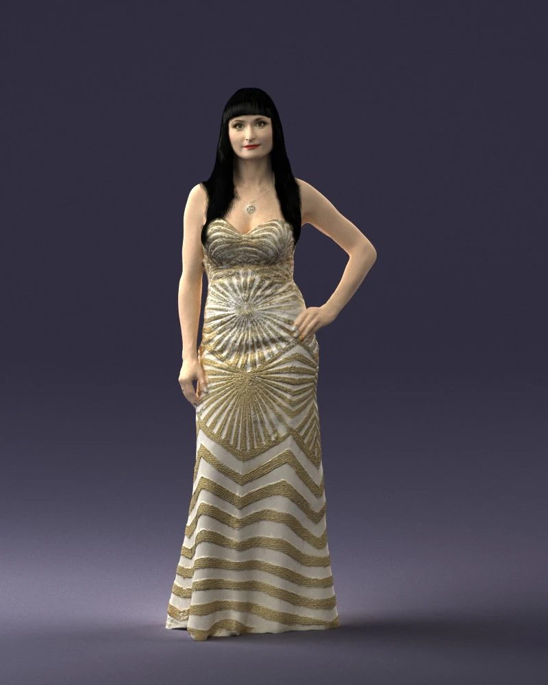 girl in golden dress 0730 3D Model .c4d .max .obj .3ds .fbx .stl .blend 
